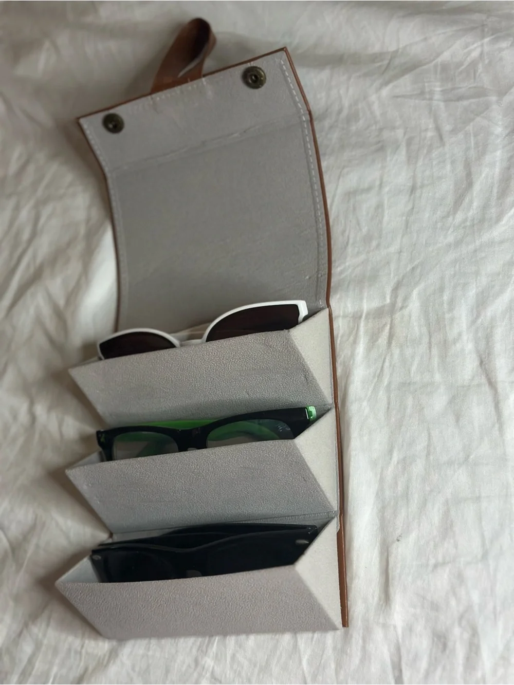 Brown Folding Sunglasses Case | Holds 3 Pair of Glasses &/or Sunglasses